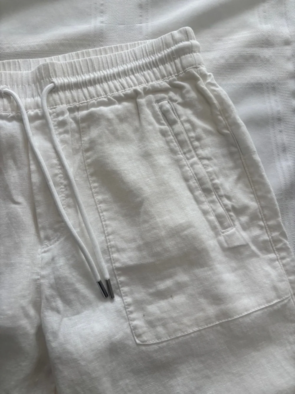 Athleta White Linen Drawstring Joggers with Patch Pockets Size 6